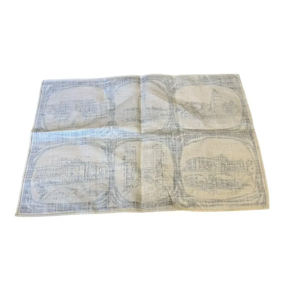 Vtg Swedish Table Linen Placemat Table Topper Buildings Landmarks Blue 13x17”